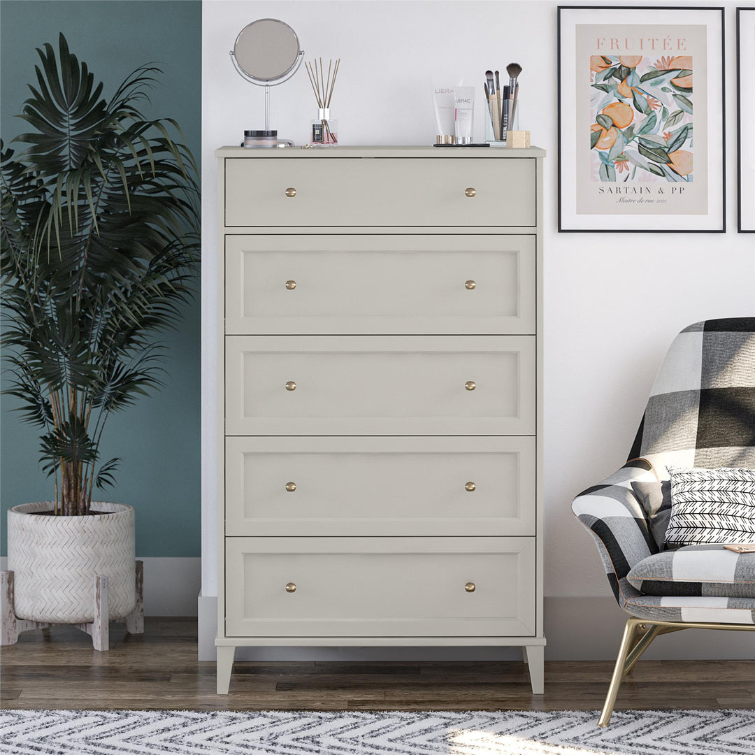 Monticello Tall 5 Drawer Dresser with Gold Accents - Sharkey Grey