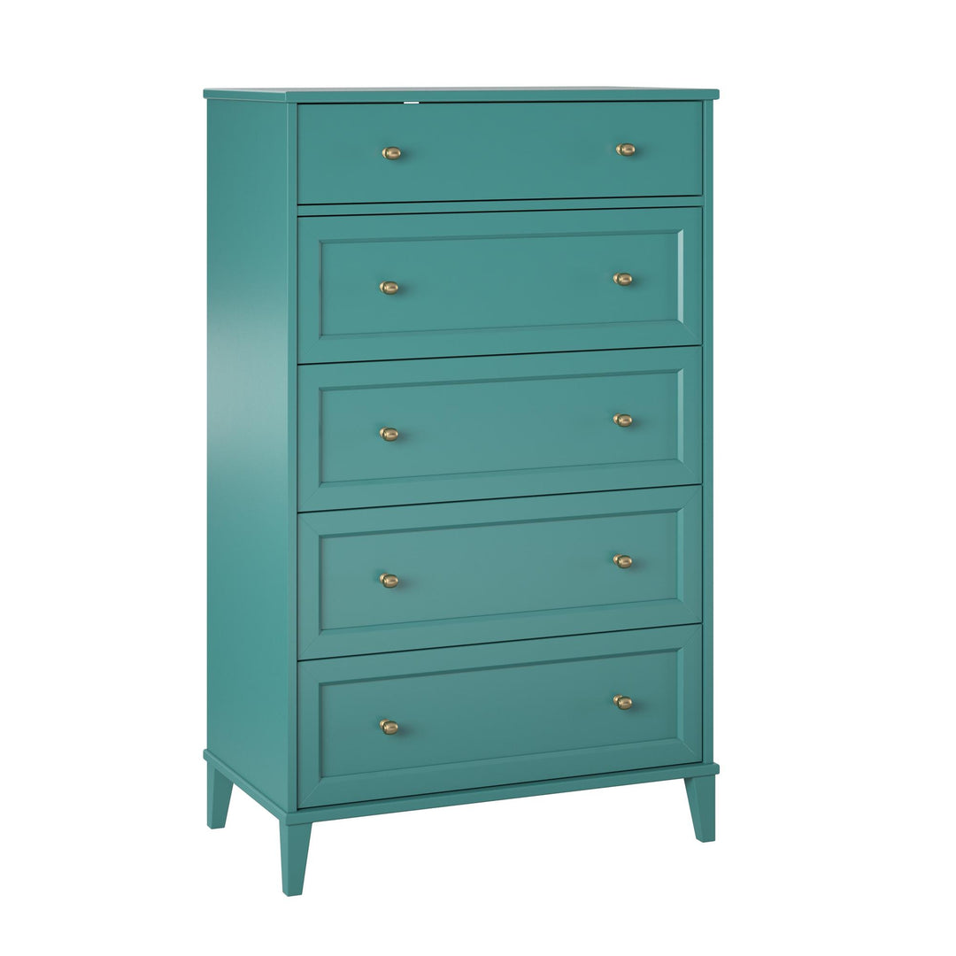 Monticello Tall 5 Drawer Dresser with Gold Accents - Emerald Green