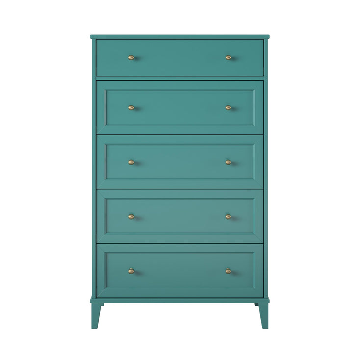 Monticello Tall 5 Drawer Dresser with Gold Accents - Emerald Green