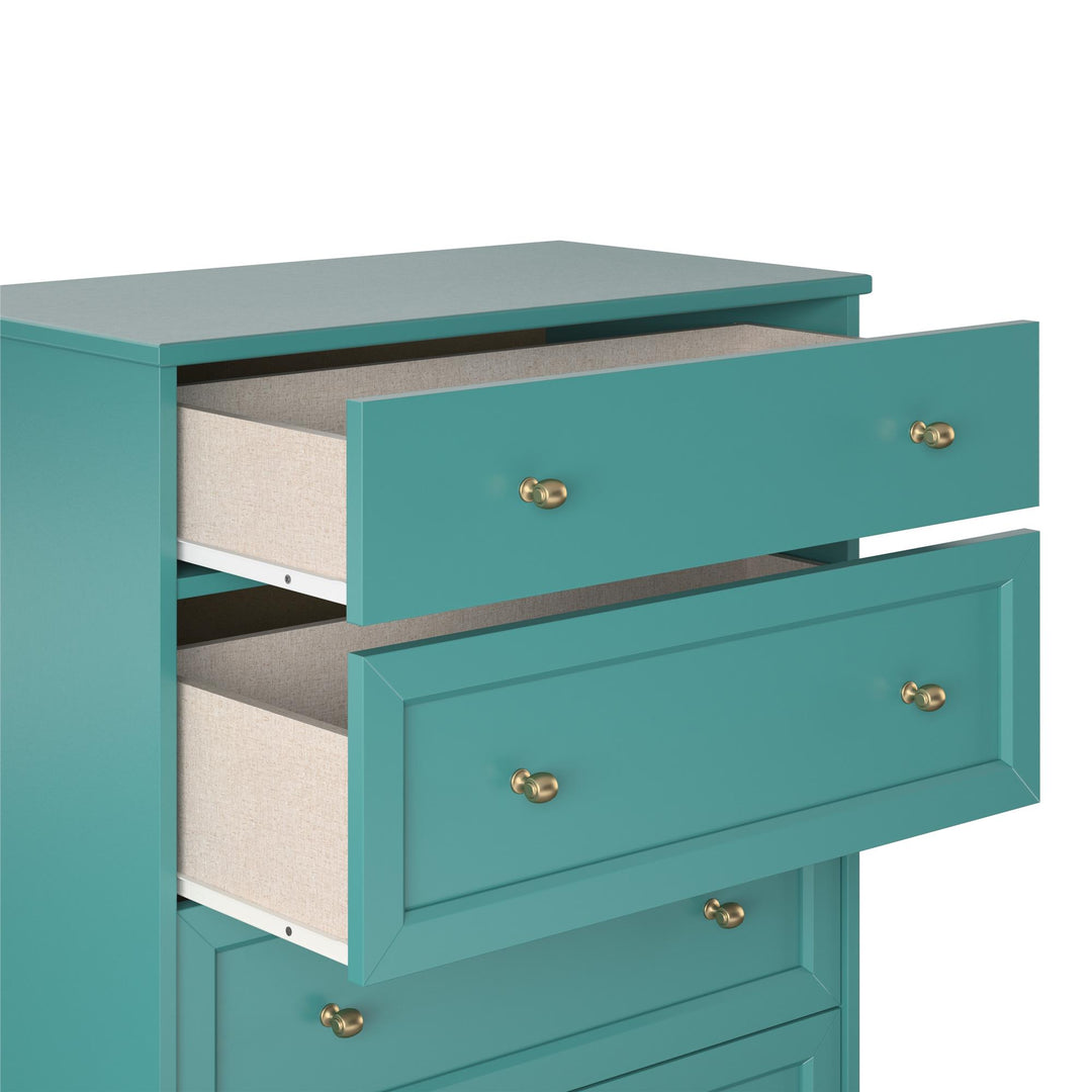 Monticello Tall 5 Drawer Dresser with Gold Accents - Emerald Green