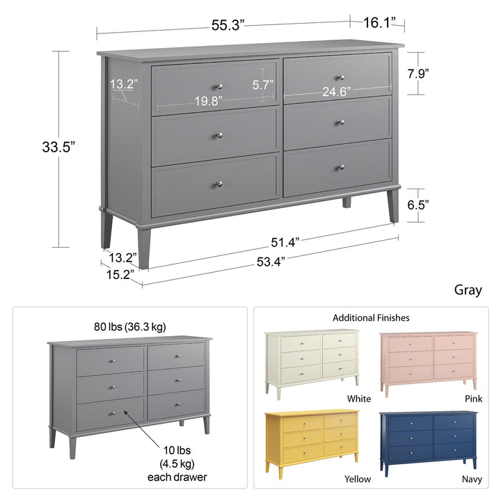 Franklin 6 Drawer Dresser with Durable Metal Slides - Navy