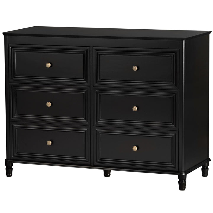 Piper Painted 6 Drawer Dresser with Solid Wood Spindle Feet - Black