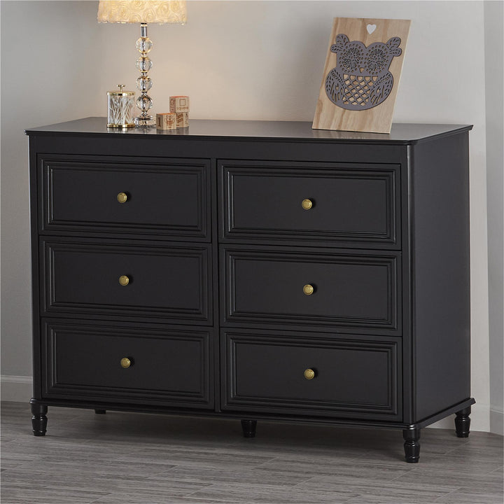 Piper Painted 6 Drawer Dresser with Solid Wood Spindle Feet - Black
