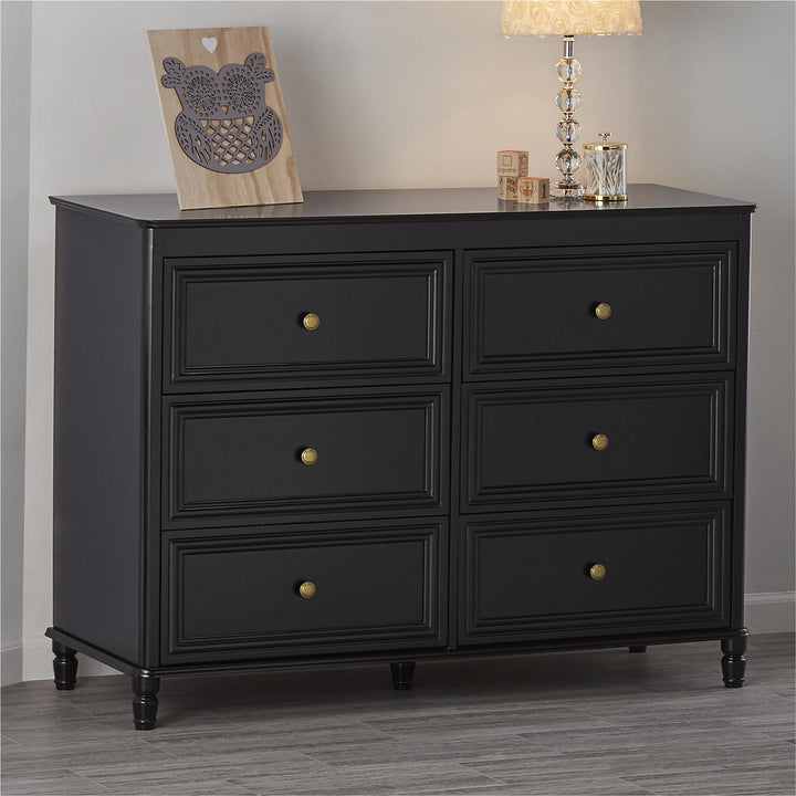 Piper Painted 6 Drawer Dresser with Solid Wood Spindle Feet - Black