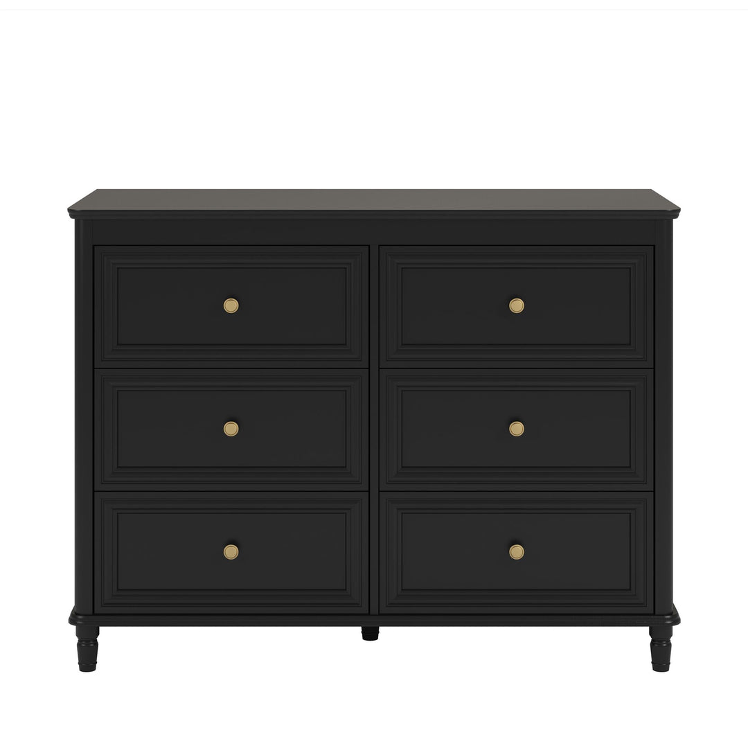 Piper Painted 6 Drawer Dresser with Solid Wood Spindle Feet - Black