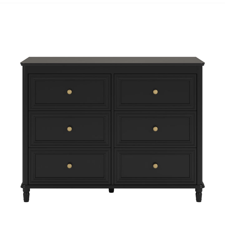 Piper Painted 6 Drawer Dresser with Solid Wood Spindle Feet - Black
