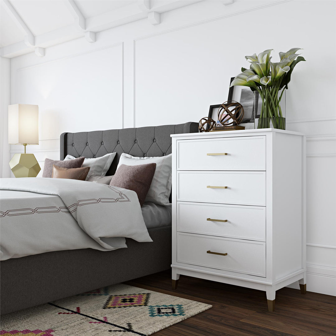 Westerleigh 4 Drawer Dresser with Gold Accents - White