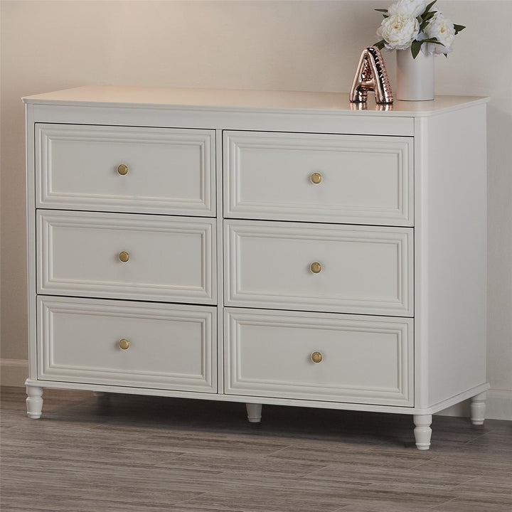 Piper Painted 6 Drawer Dresser with Solid Wood Spindle Feet - Cream