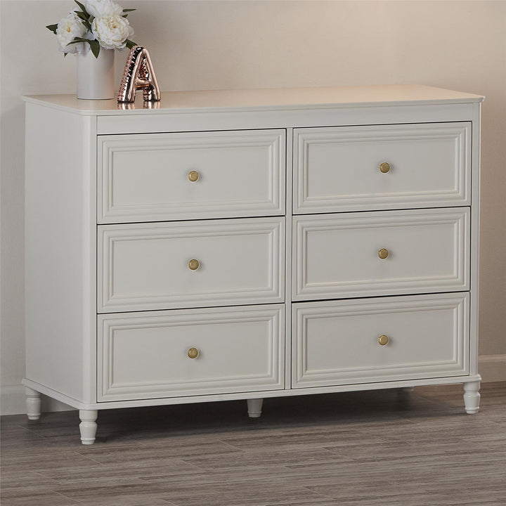 Piper Painted 6 Drawer Dresser with Solid Wood Spindle Feet - Cream