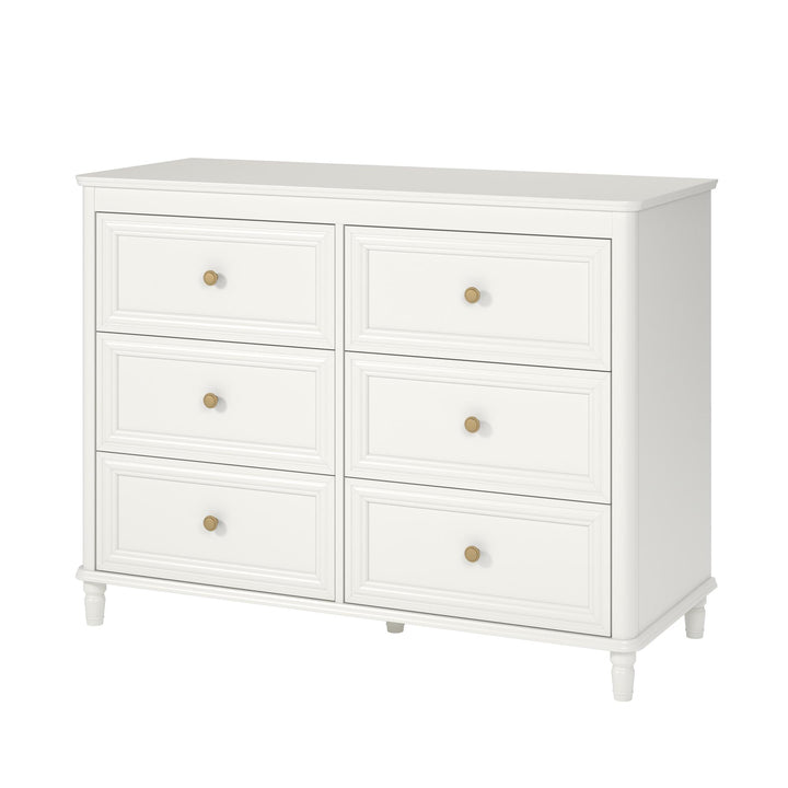 Piper Painted 6 Drawer Dresser with Solid Wood Spindle Feet - Cream