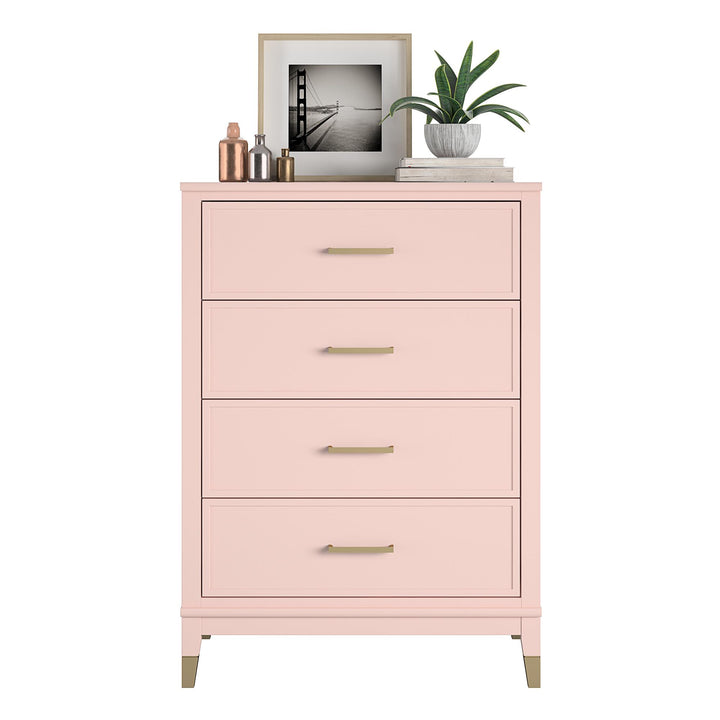 Westerleigh 4 Drawer Dresser with Gold Accents - Pink (Pale Dogwood)