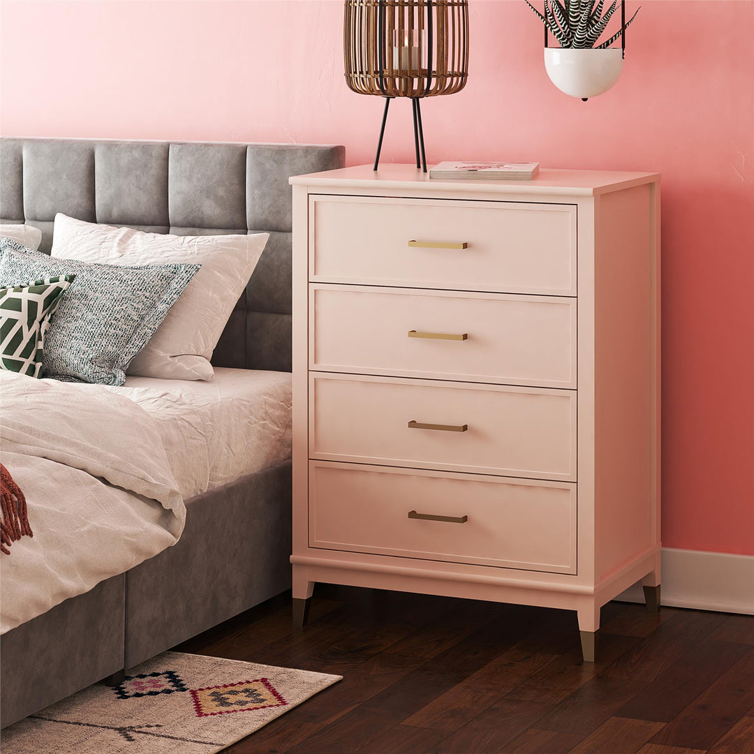 Westerleigh 4 Drawer Dresser with Gold Accents - Pink (Pale Dogwood)