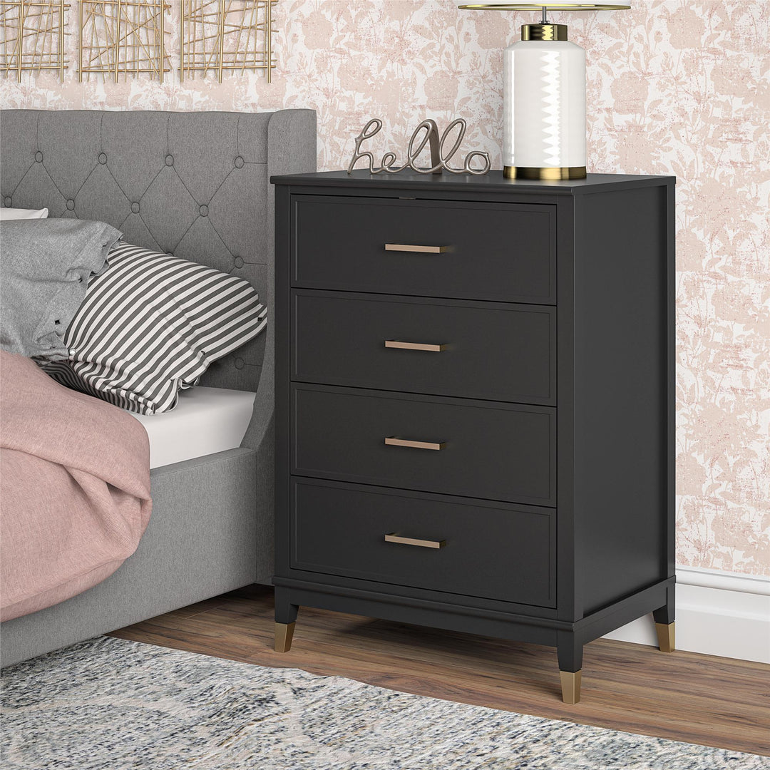 Westerleigh 4 Drawer Dresser with Gold Accents - Black