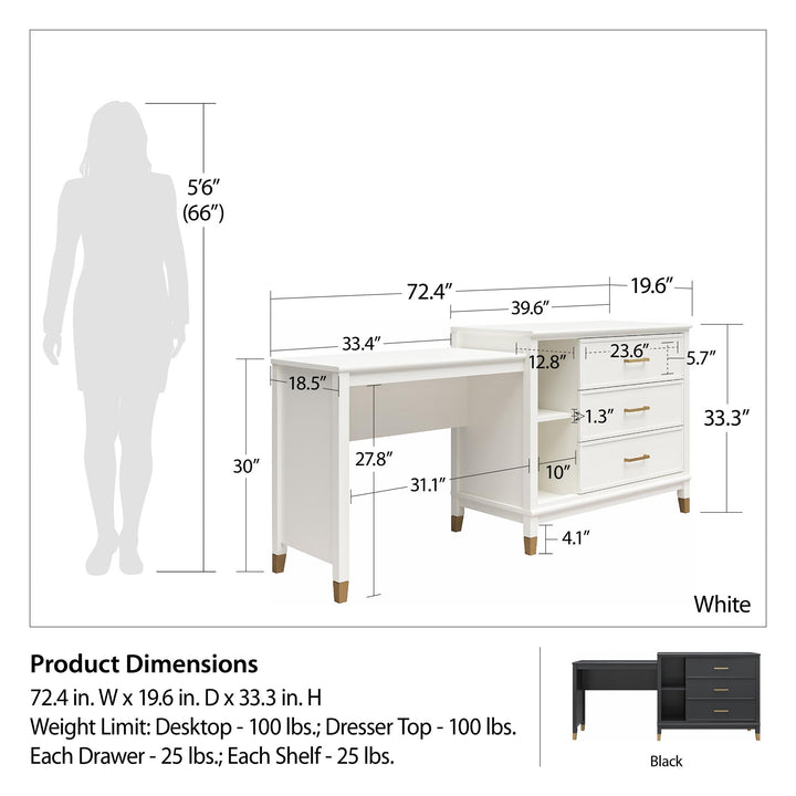 Westerleigh 3 in 1 Media Dresser with Gold Accents - White