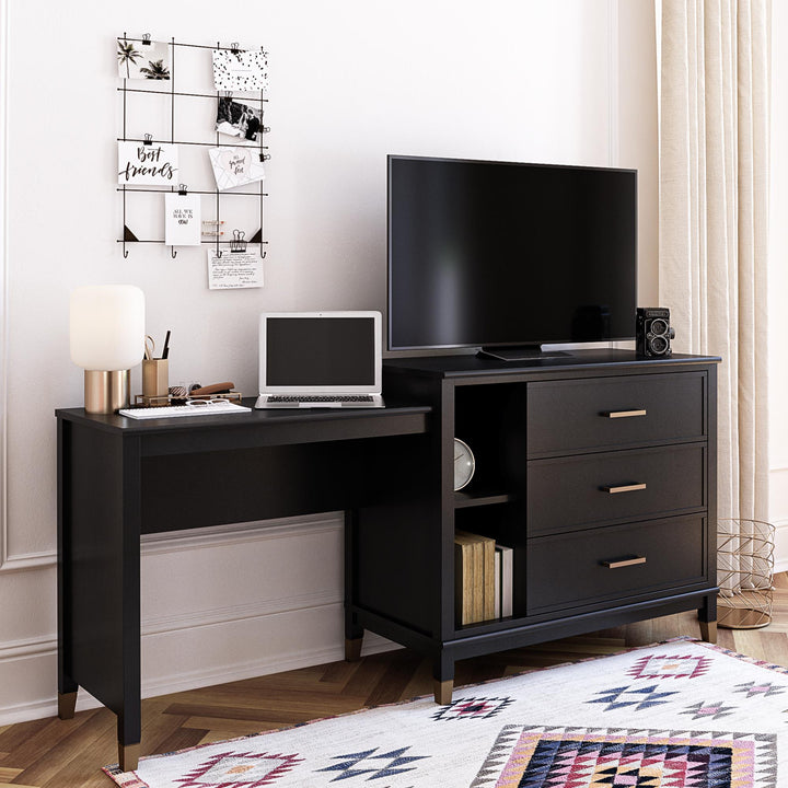 Westerleigh 3 in 1 Media Dresser with Gold Accents - Black