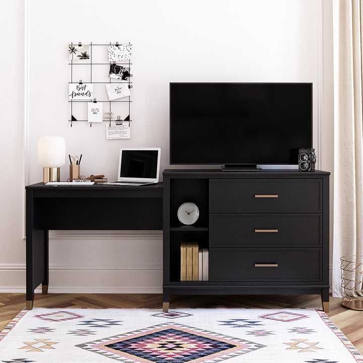 Westerleigh 3 in 1 Media Dresser with Gold Accents - Black