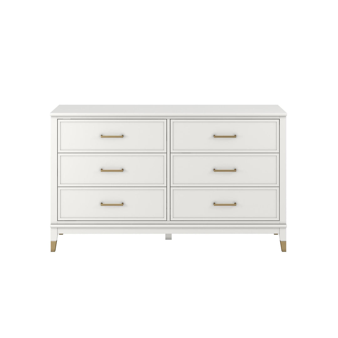 Westerleigh 6 Drawer Dresser with Gold Knobs - White