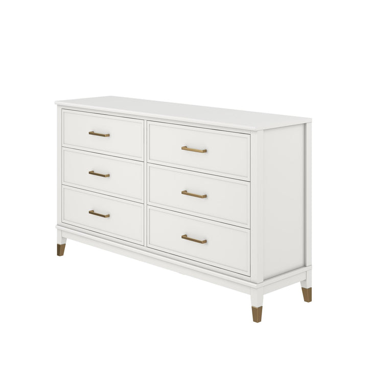 Westerleigh 6 Drawer Dresser with Gold Knobs - White