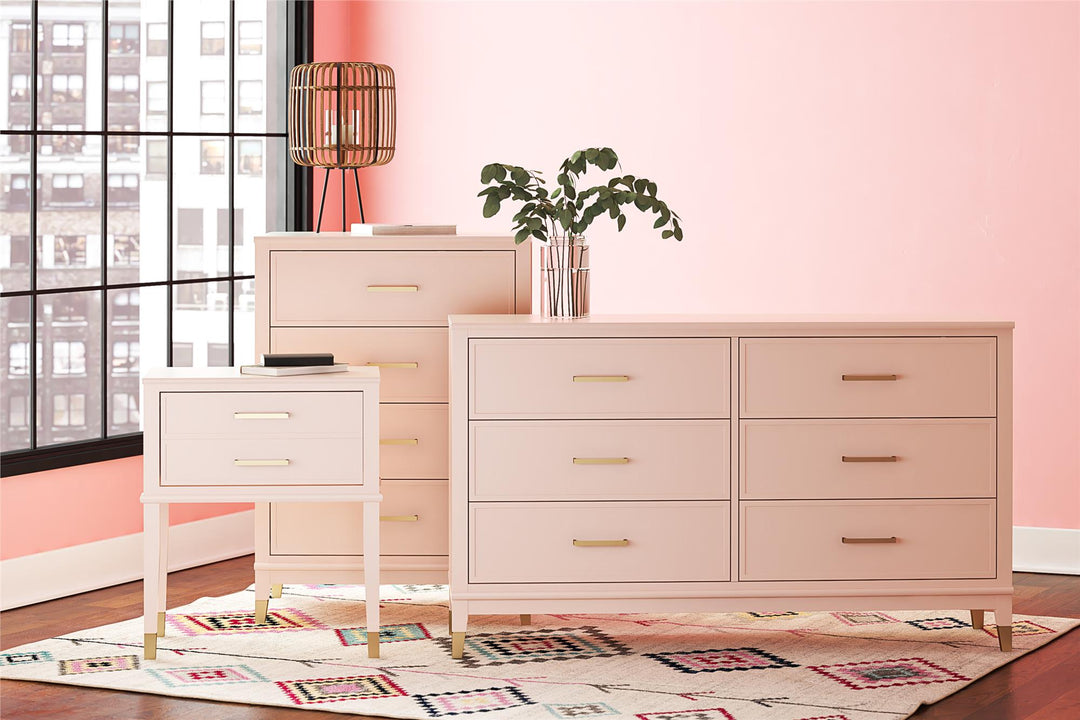 Westerleigh 6 Drawer Dresser with Gold Knobs - Pink (Pale Dogwood)