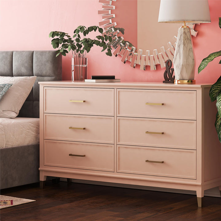 Westerleigh 6 Drawer Dresser with Gold Knobs - Pink (Pale Dogwood)