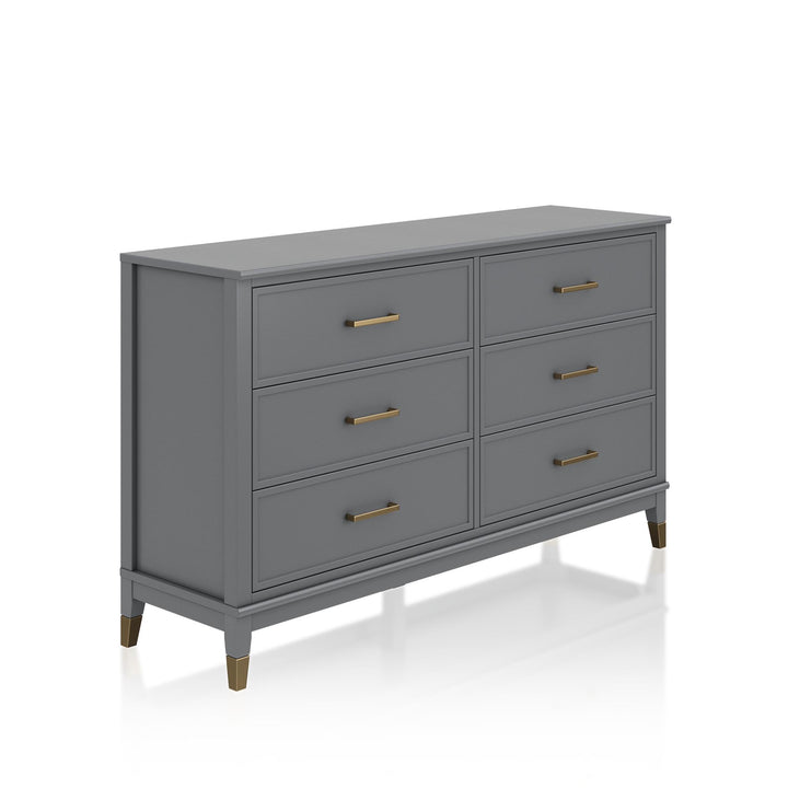 Westerleigh 6 Drawer Dresser with Gold Knobs - Graphite Grey