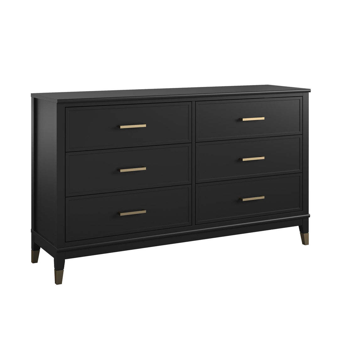 Westerleigh 6 Drawer Dresser with Gold Knobs - Black