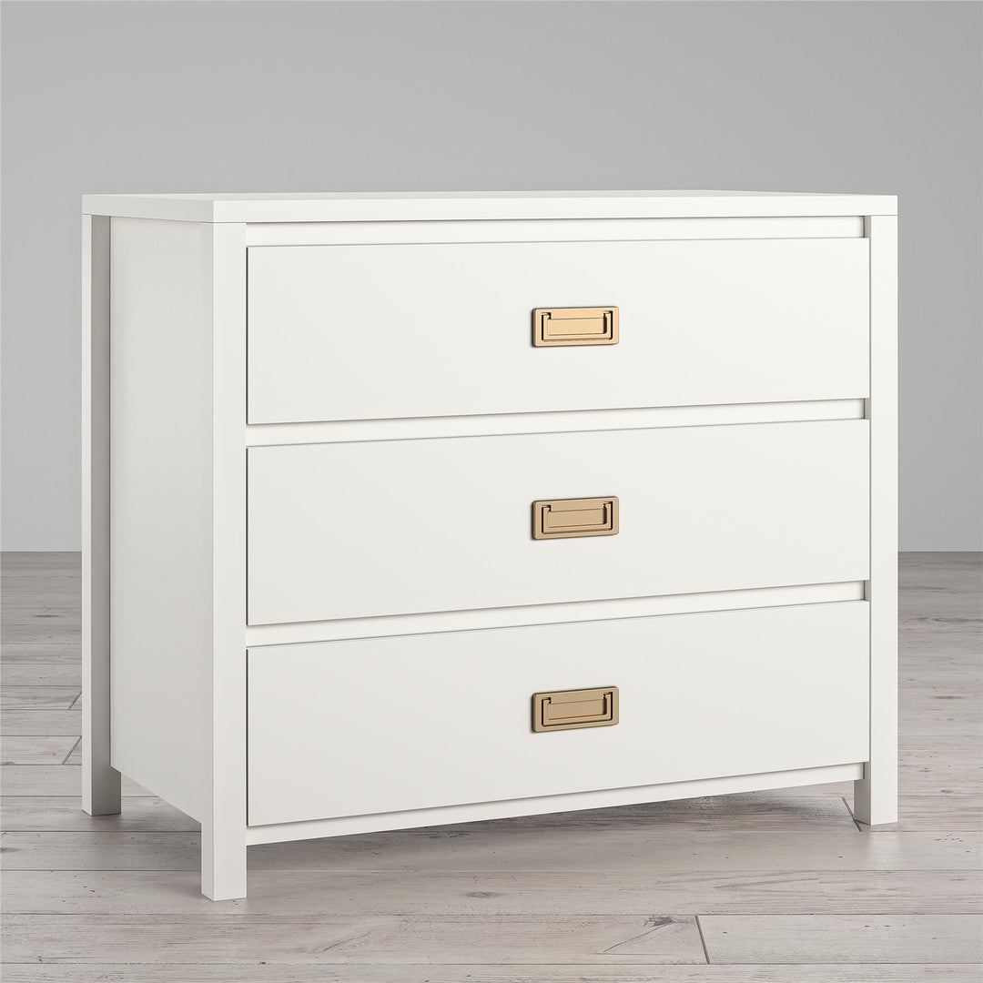 Stylish bedroom dresser with gold pulls -  White