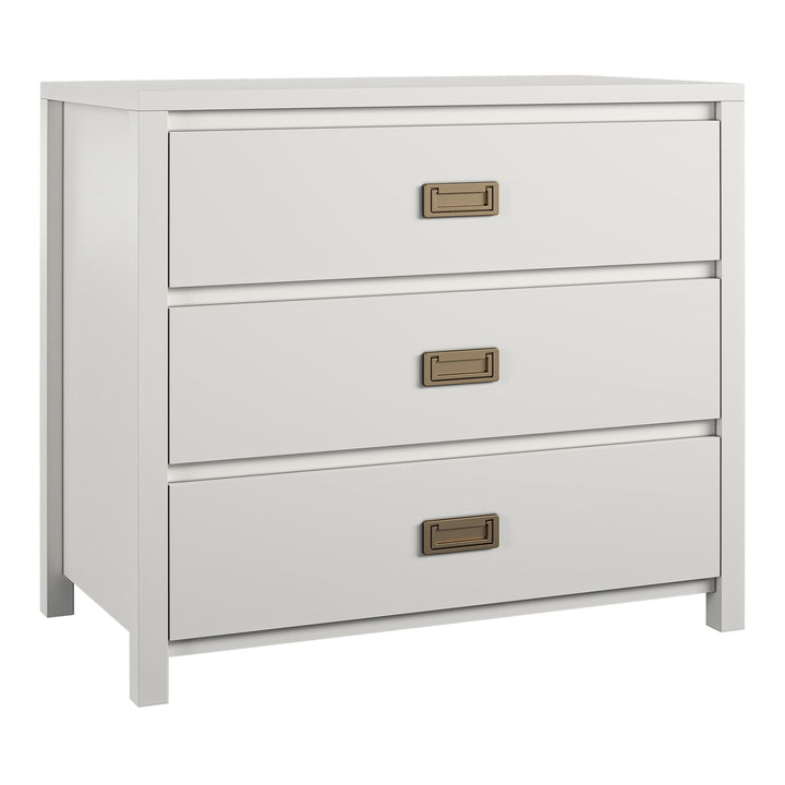 Durable 3 drawer dresser with gold drawer pulls -  White