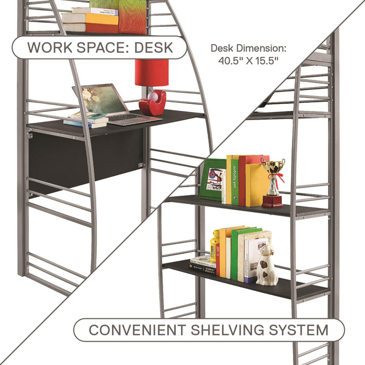 Sage Studio Twin Loft Bed with Integrated Desk and Shelves - Silver - Twin