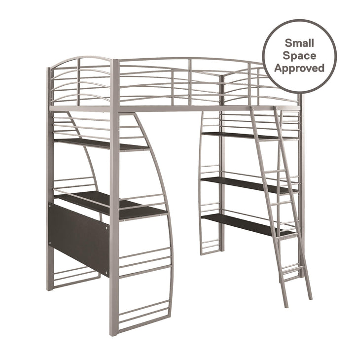 Sage Studio Twin Loft Bed with Integrated Desk and Shelves - Silver - Twin