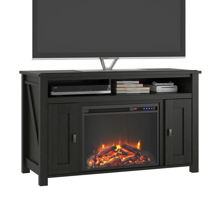 Modern Farmington TV Console with Electric Fireplace -  Black Oak
