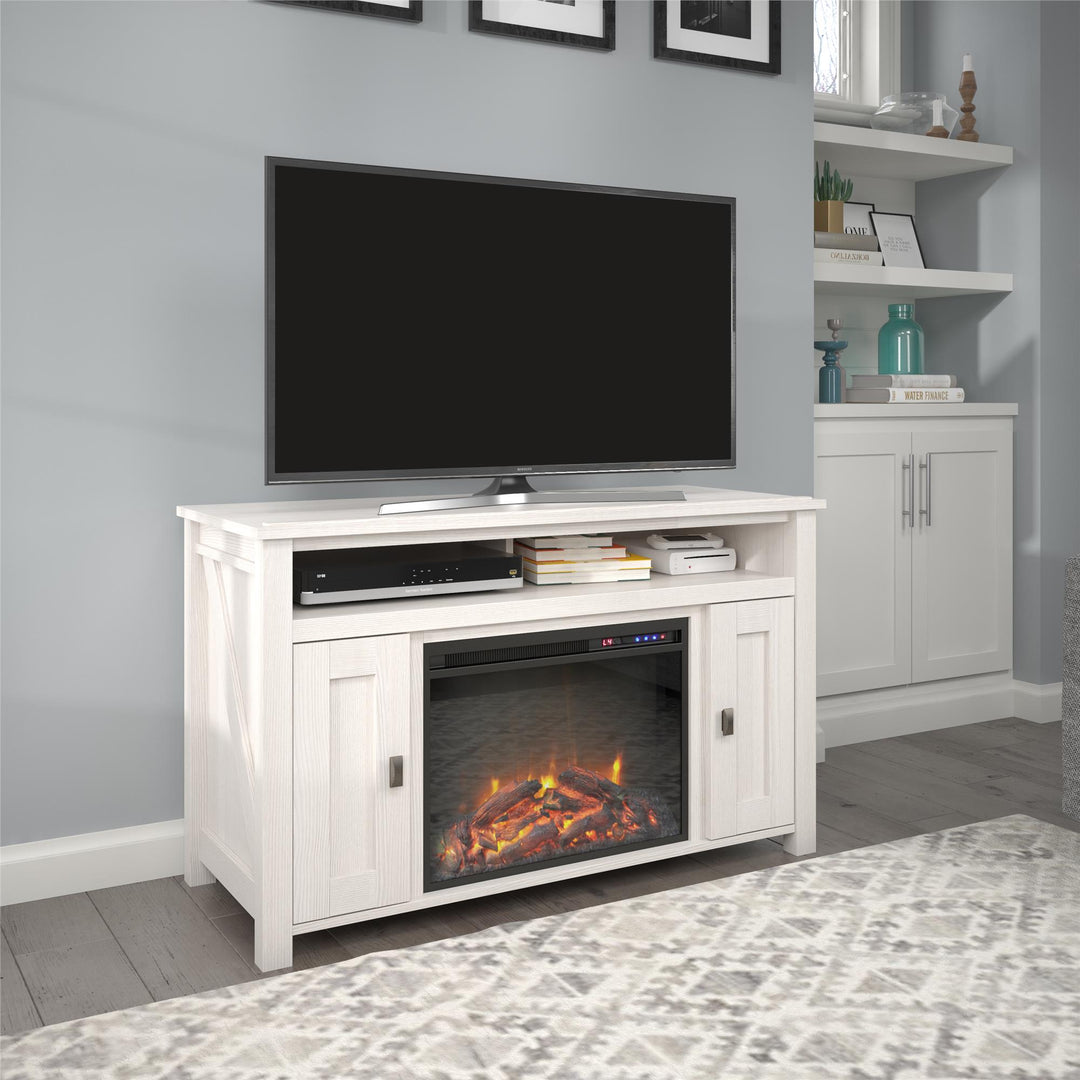 Durable Electric Fireplace TV Console for 50 Inch TV -  Ivory Oak