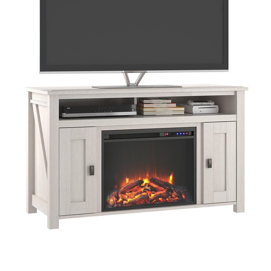 Modern Farmington TV Console with Electric Fireplace -  Ivory Oak