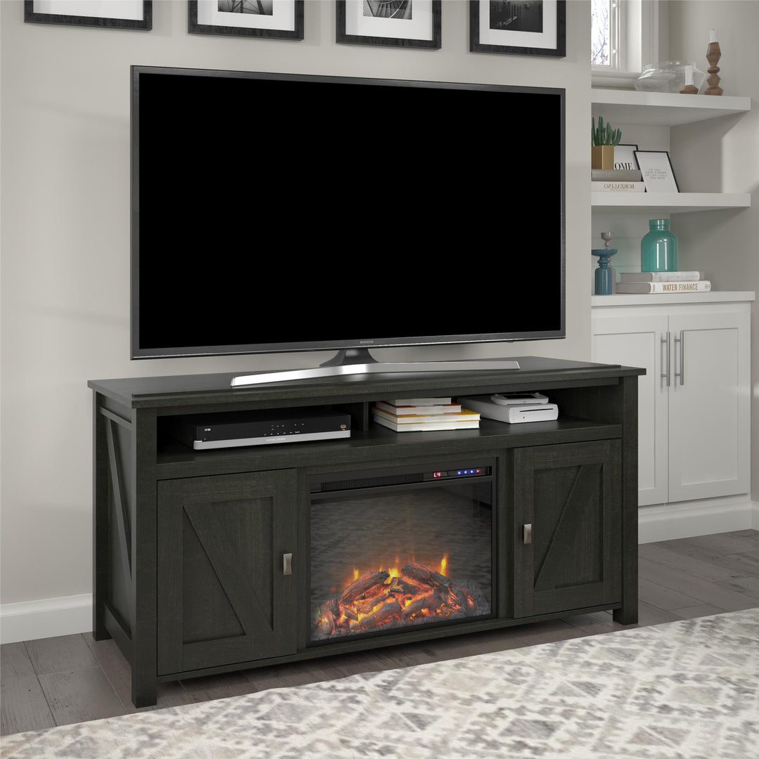 Farmington Electric Fireplace TV Console for TVs up to 60 Inch - Black Oak
