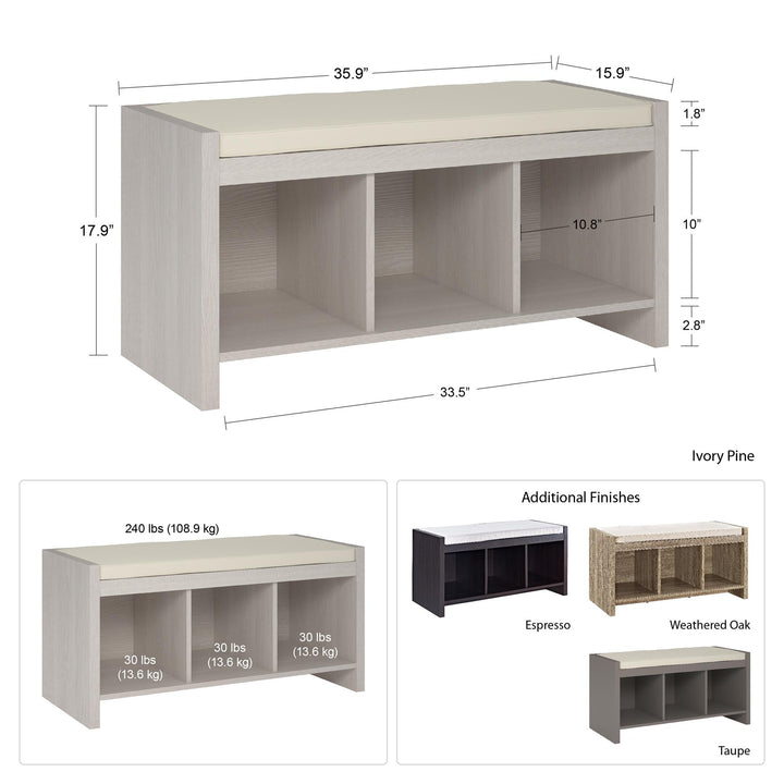 Penelope Entryway Storage Bench with Cushion - Taupe