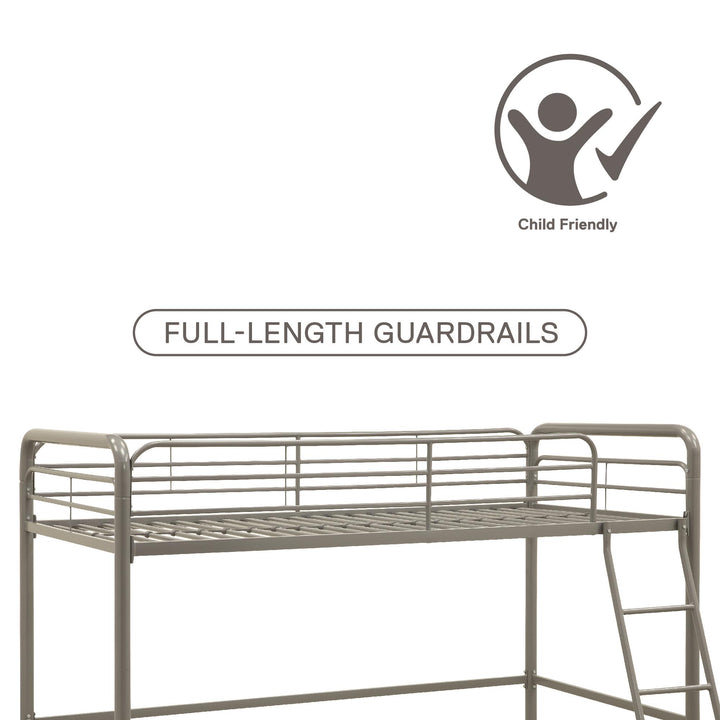 Jett Junior Loft Bed with Metal Frame and Built-In Ladder - Silver - Twin