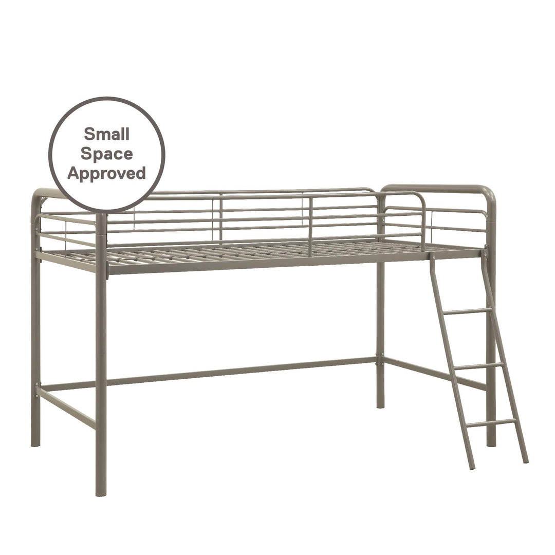 Jett Junior Loft Bed with Metal Frame and Built-In Ladder - Silver - Twin