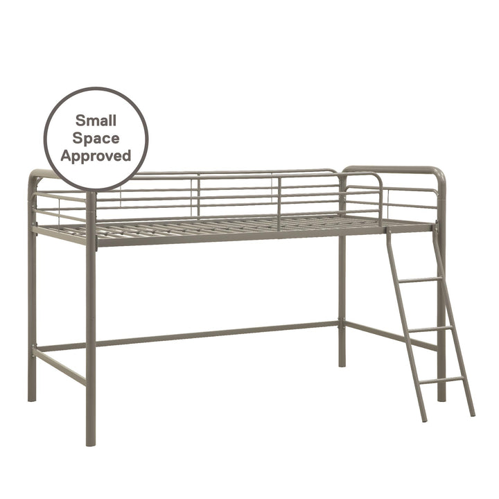 Jett Junior Loft Bed with Metal Frame and Built-In Ladder - Silver - Twin