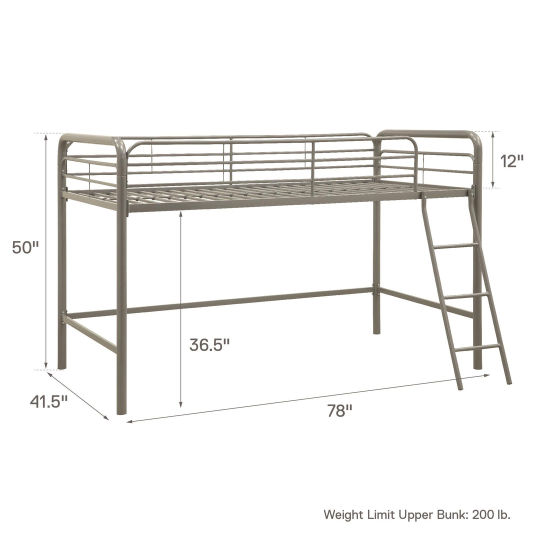 Jett Junior Loft Bed with Metal Frame and Built-In Ladder - Silver - Twin