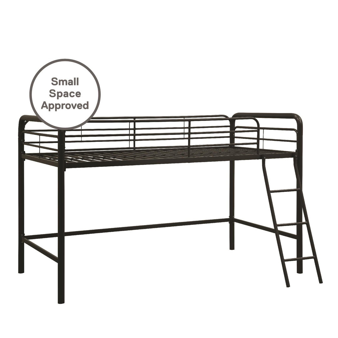 Jett Junior Loft Bed with Metal Frame and Built-In Ladder - Black - Twin