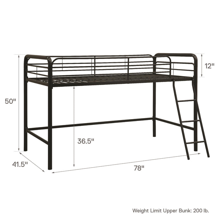 Jett Junior Loft Bed with Metal Frame and Built-In Ladder - Black - Twin