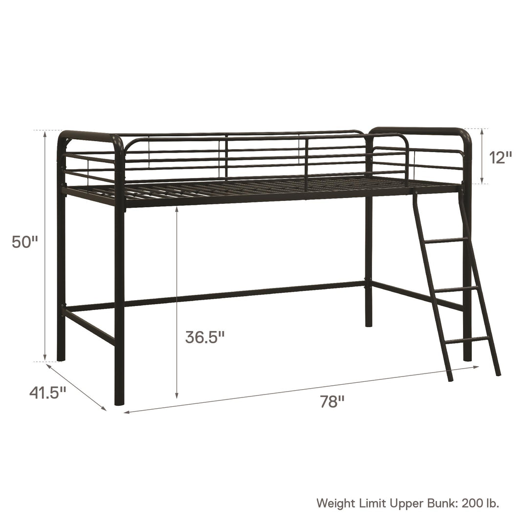 Jett Junior Loft Bed with Metal Frame and Built-In Ladder - Black - Twin