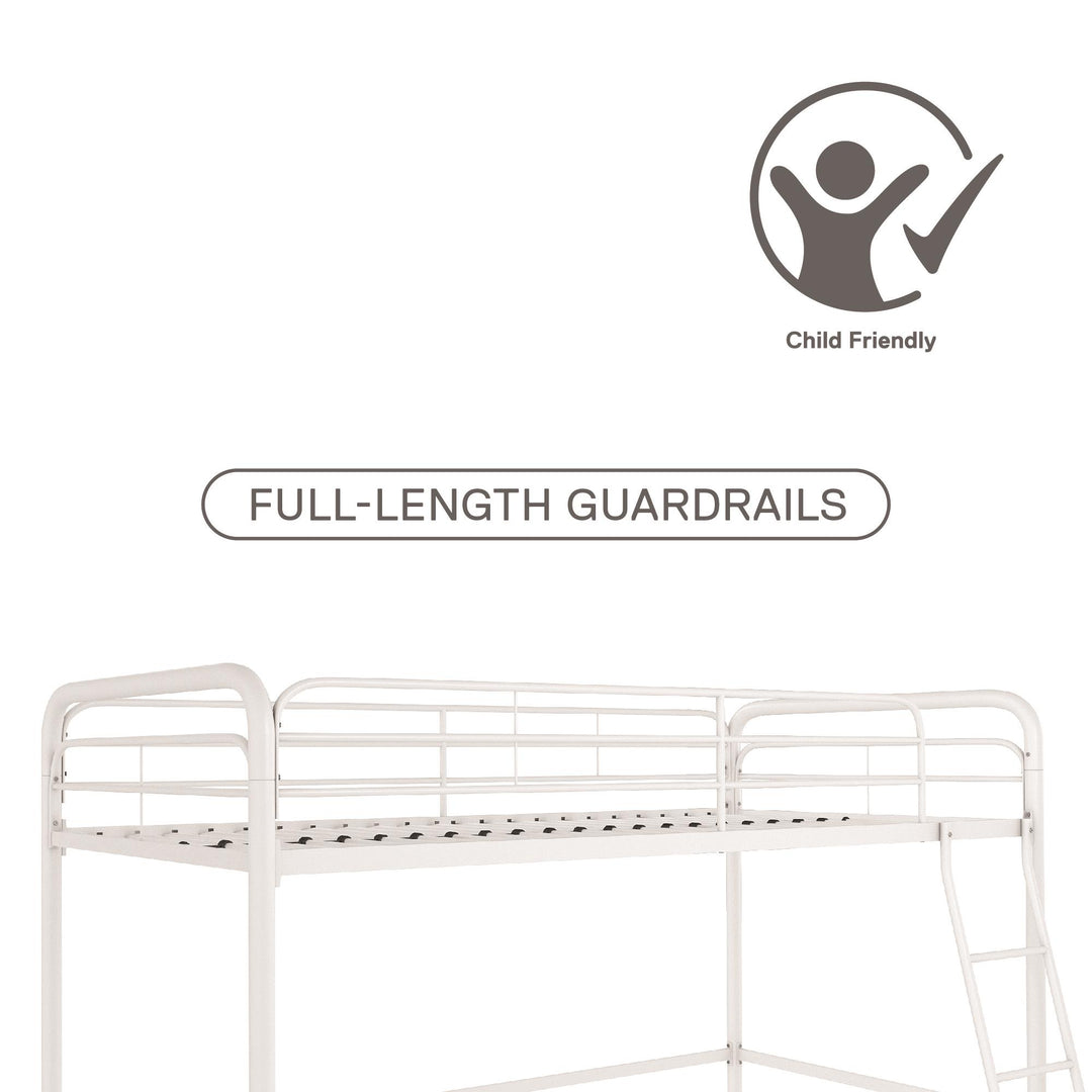 Jett Junior Loft Bed with Metal Frame and Built-In Ladder - White - Twin