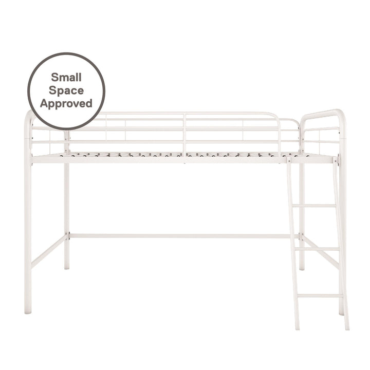 Jett Junior Loft Bed with Metal Frame and Built-In Ladder - White - Twin