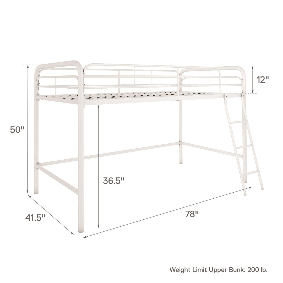 Jett Junior Loft Bed with Metal Frame and Built-In Ladder - White - Twin