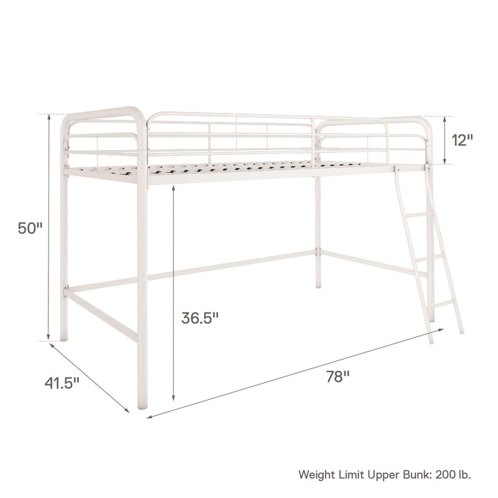 Jett Junior Loft Bed with Metal Frame and Built-In Ladder - White - Twin