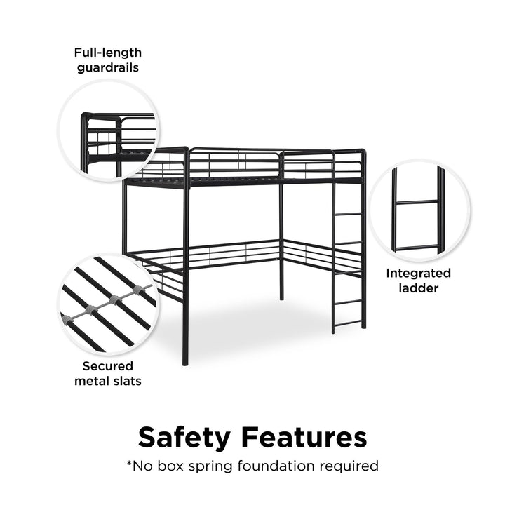 Tommy Full Metal Loft Bed with 59 Inches of Under Bed Storage - Black - Full
