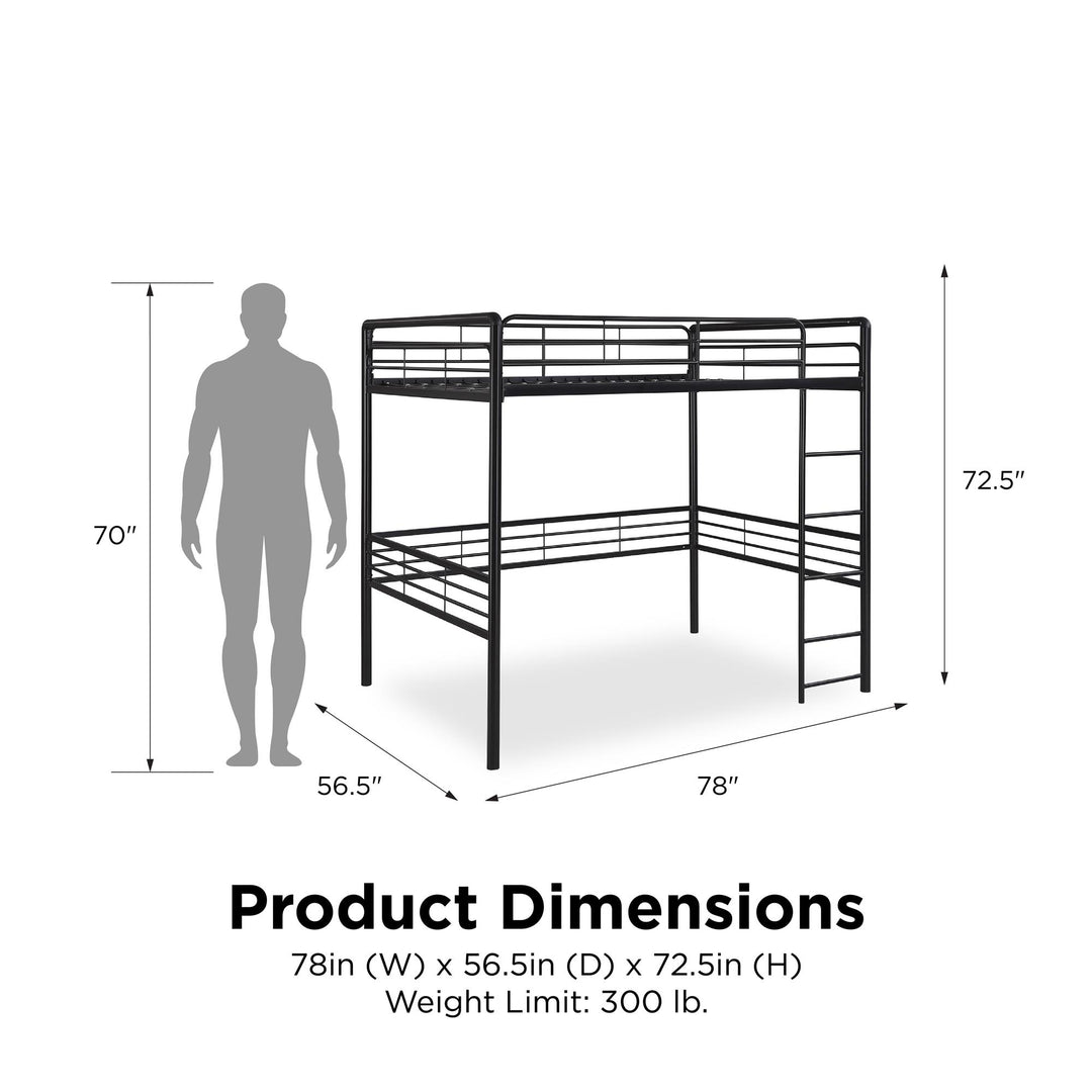 Tommy Full Metal Loft Bed with 59 Inches of Under Bed Storage - Black - Full