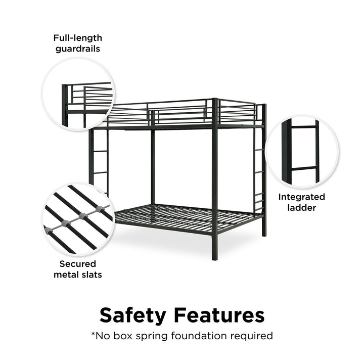 Full over Full Bunk Bed with Sturdy Metal Frame and Simple Design - Black - Full-Over-Full