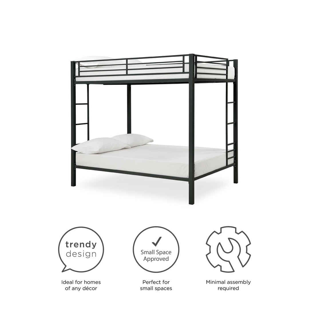 Full over Full Bunk Bed with Sturdy Metal Frame and Simple Design - Black - Full-Over-Full